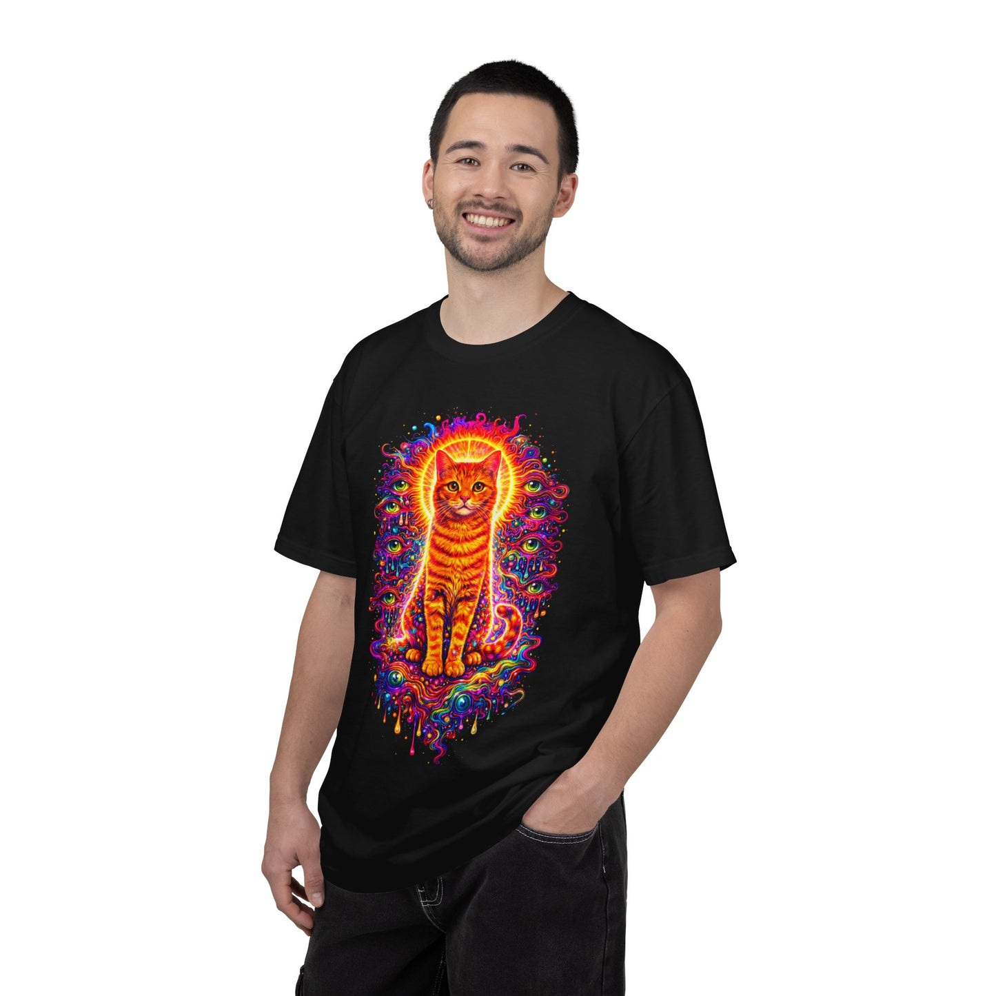 Psychedelic Orange Tabby Cat T‑Shirt — Vibrant Cosmic Pet Art Tee