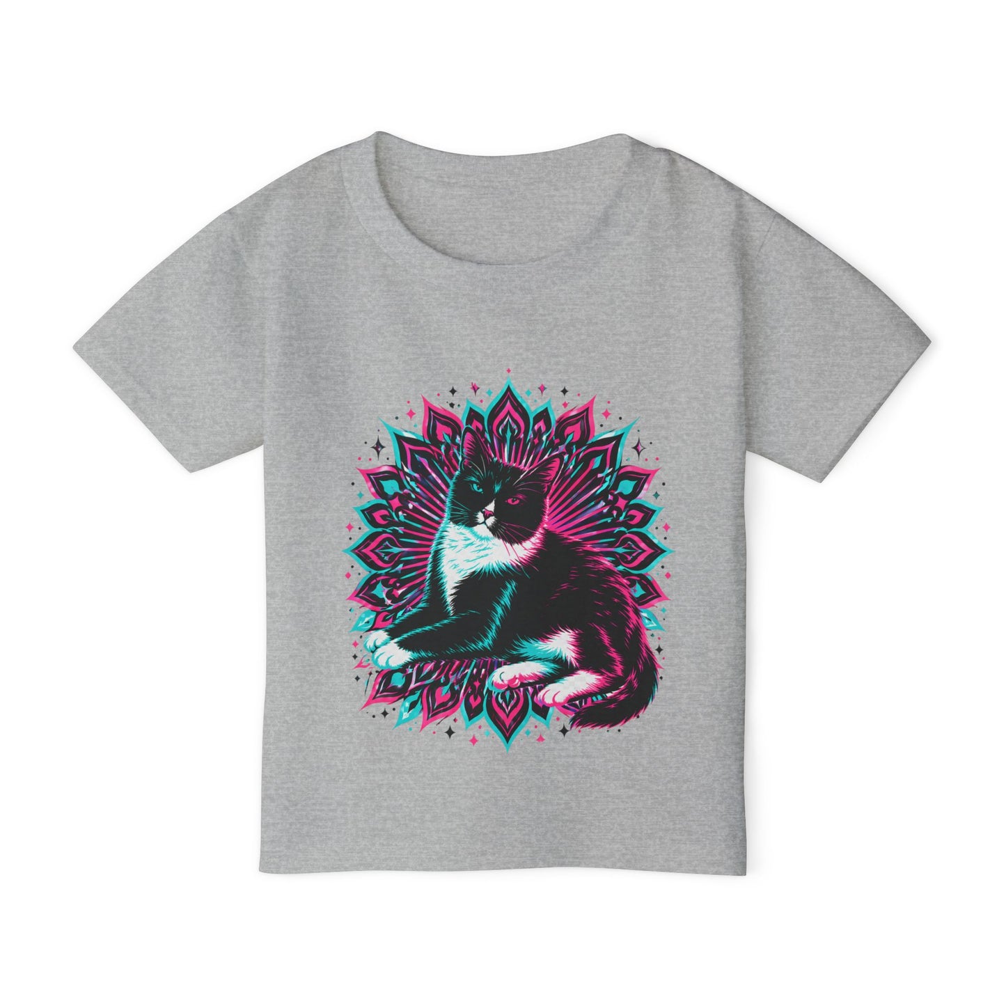 Toddler T‑Shirt — Retro Neon Cat on Mandala Graphic