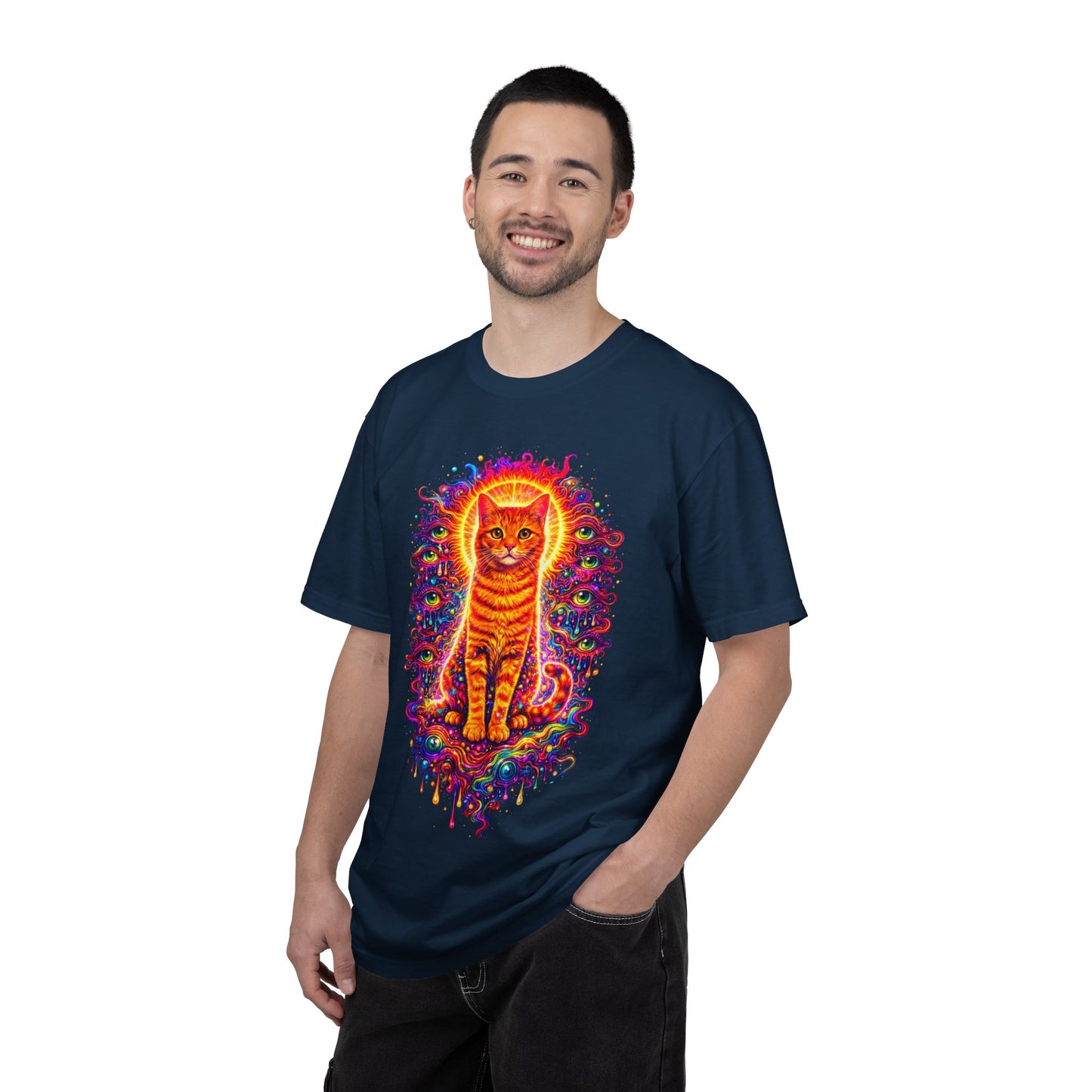 Psychedelic Orange Tabby Cat T‑Shirt — Vibrant Cosmic Pet Art Tee
