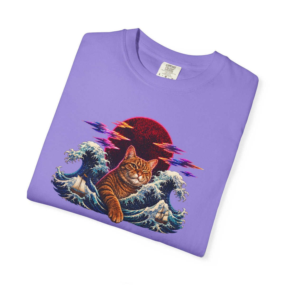 Cat Wave T-Shirt — Retro Sunset Cat Surf Graphic Tee