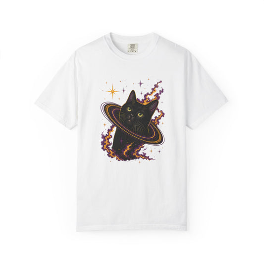 Cosmic Cat T-Shirt — Black Cat Saturn Galaxy Tee
