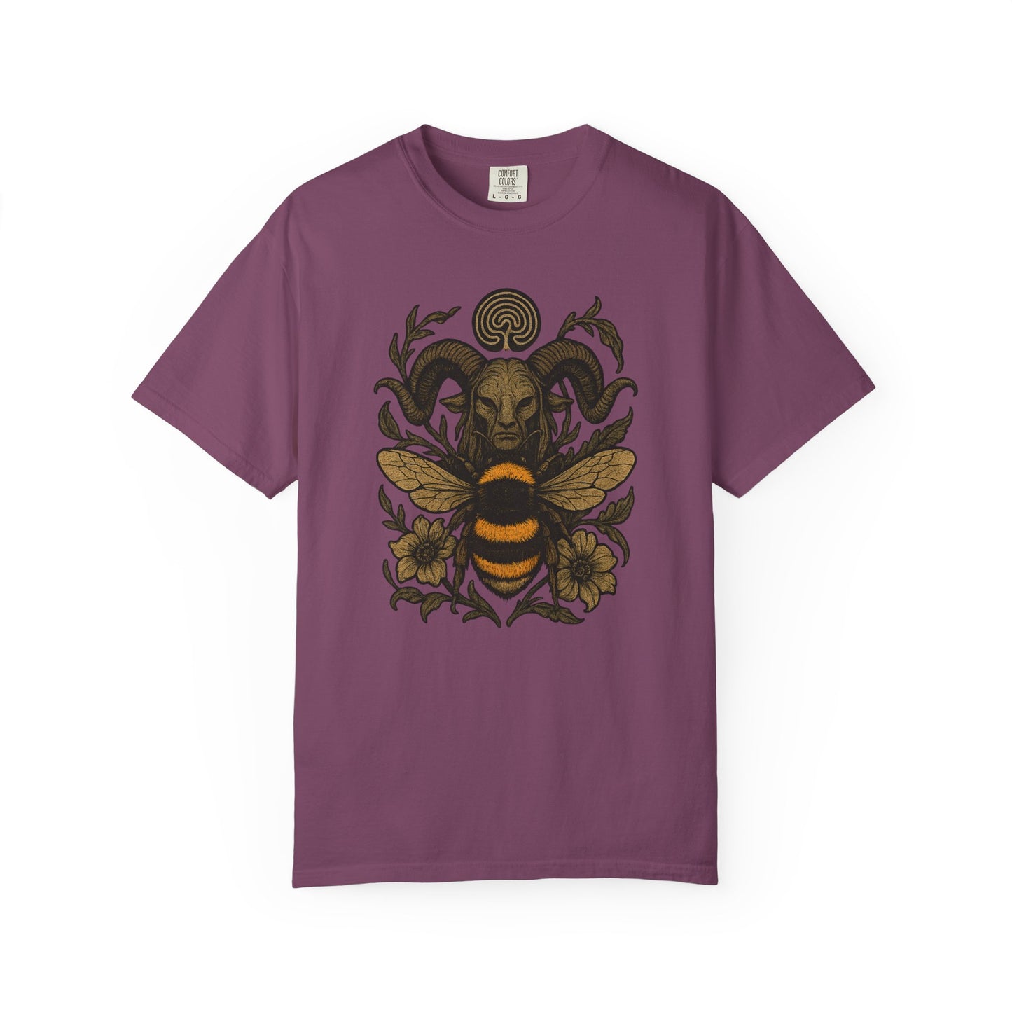 Bee & Horned Goat Graphic T-Shirt — Mystical Nature Illustration