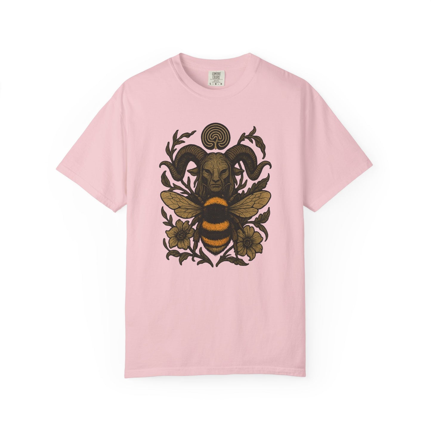 Bee & Horned Goat Graphic T-Shirt — Mystical Nature Illustration