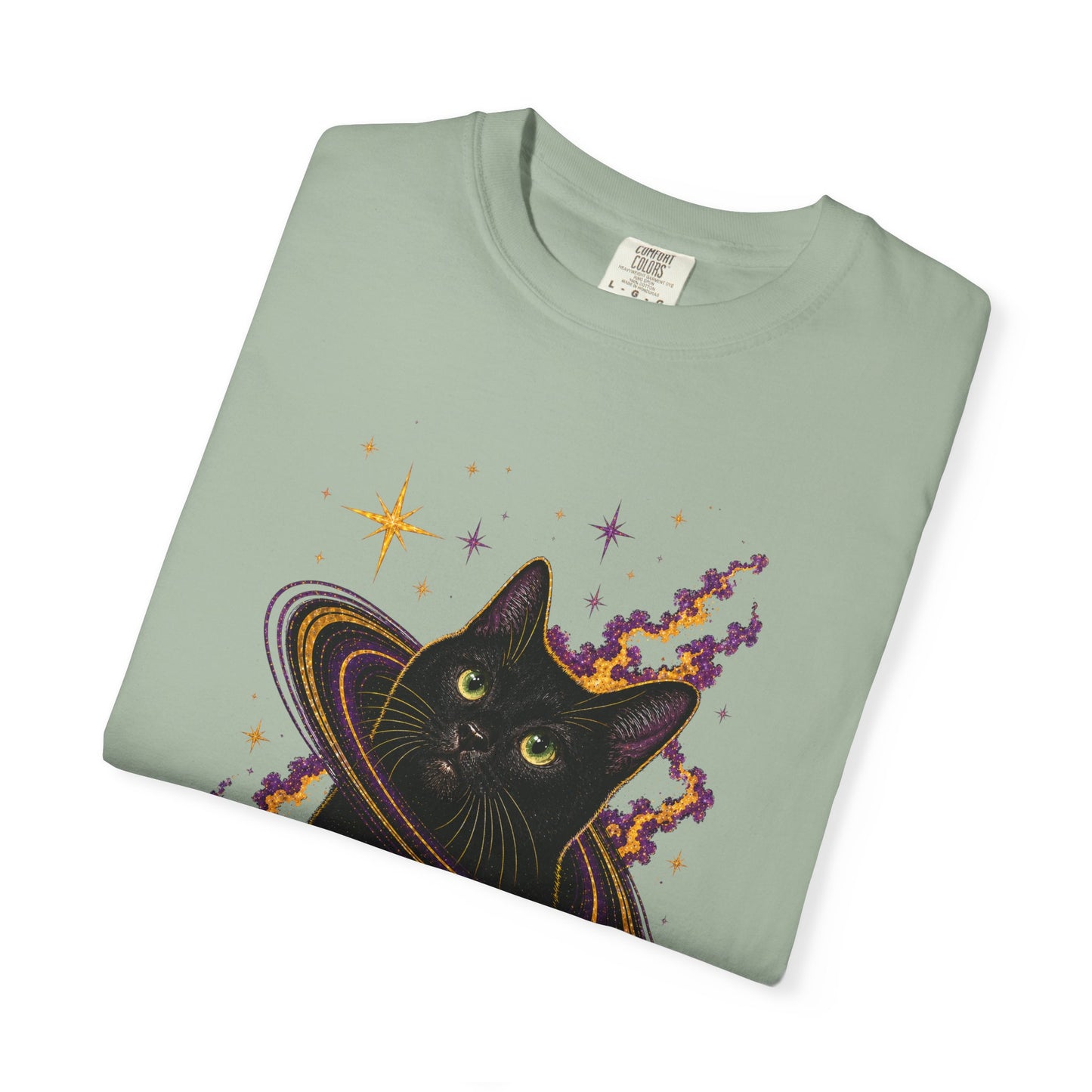 Cosmic Cat T-Shirt — Black Cat Saturn Galaxy Tee