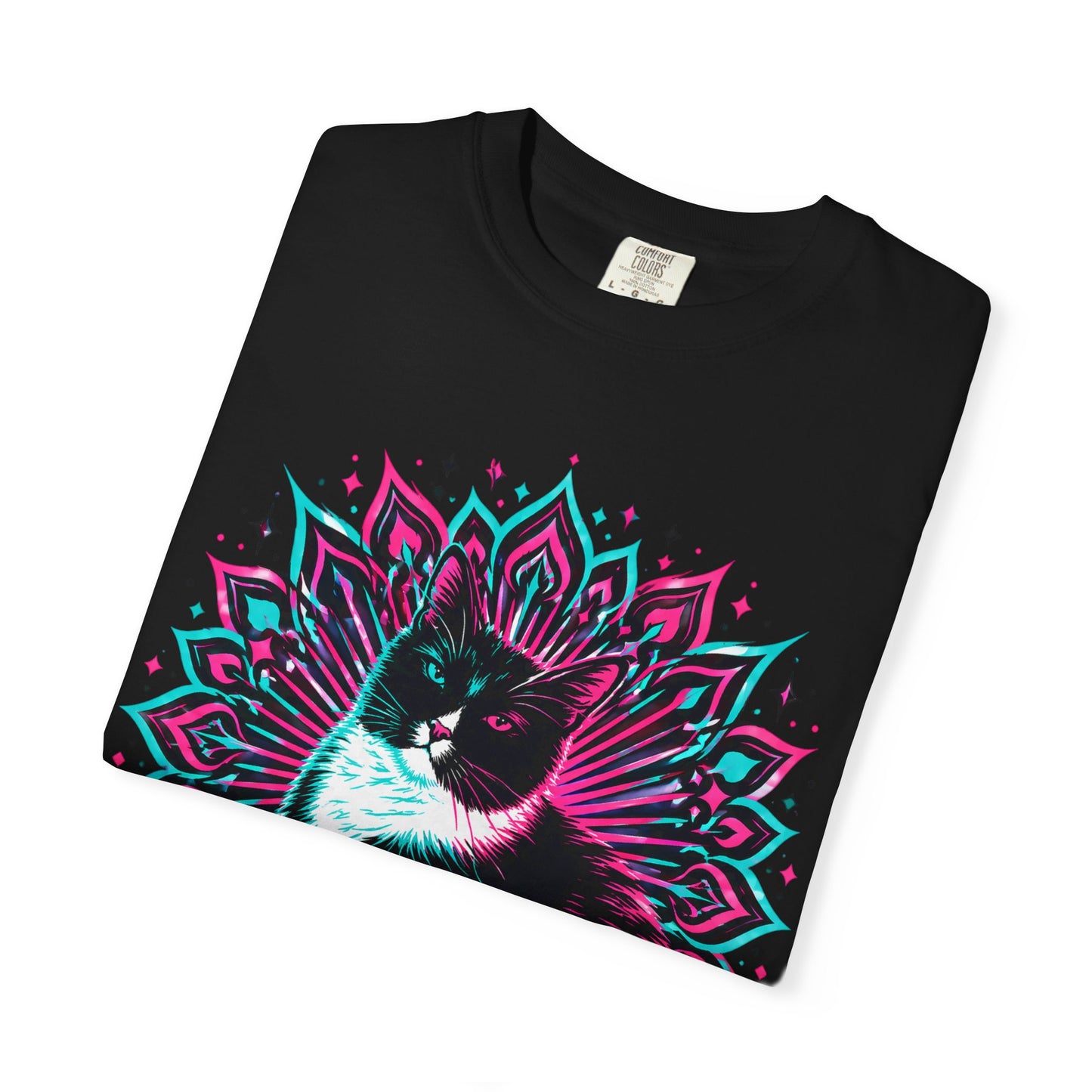 Vintage 3D Tuxedo Cat T-Shirt — Retro Neon Cat Graphic Tee