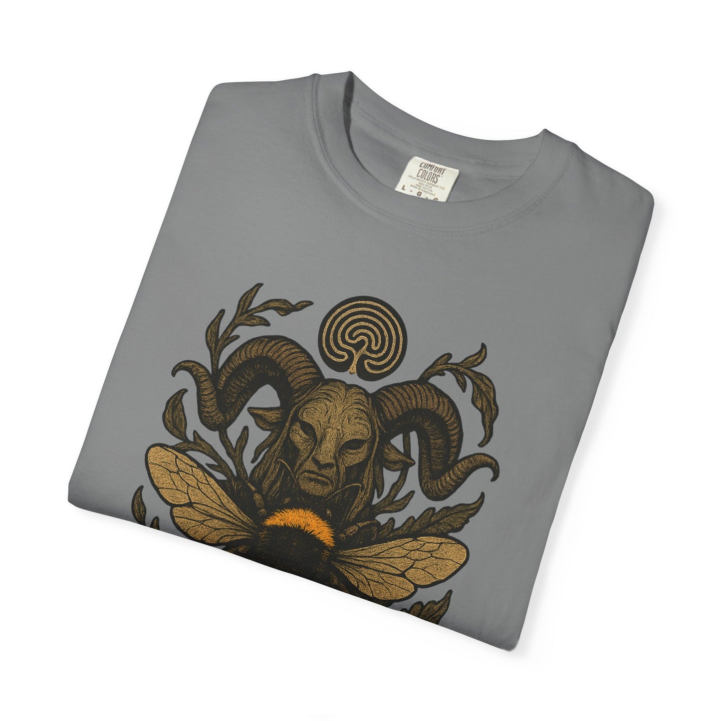 Bee & Horned Goat Graphic T-Shirt — Mystical Nature Illustration