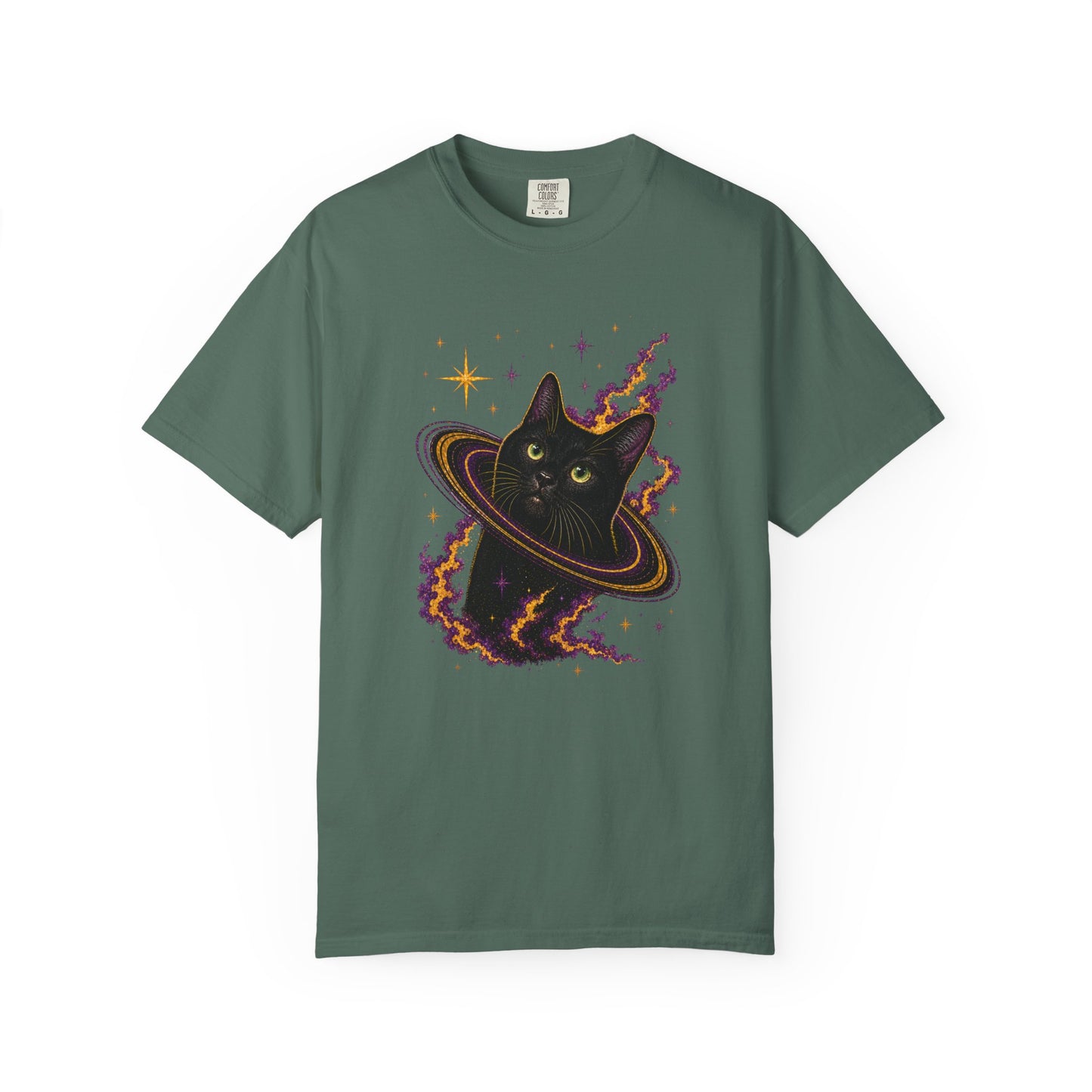 Cosmic Cat T-Shirt — Black Cat Saturn Galaxy Tee