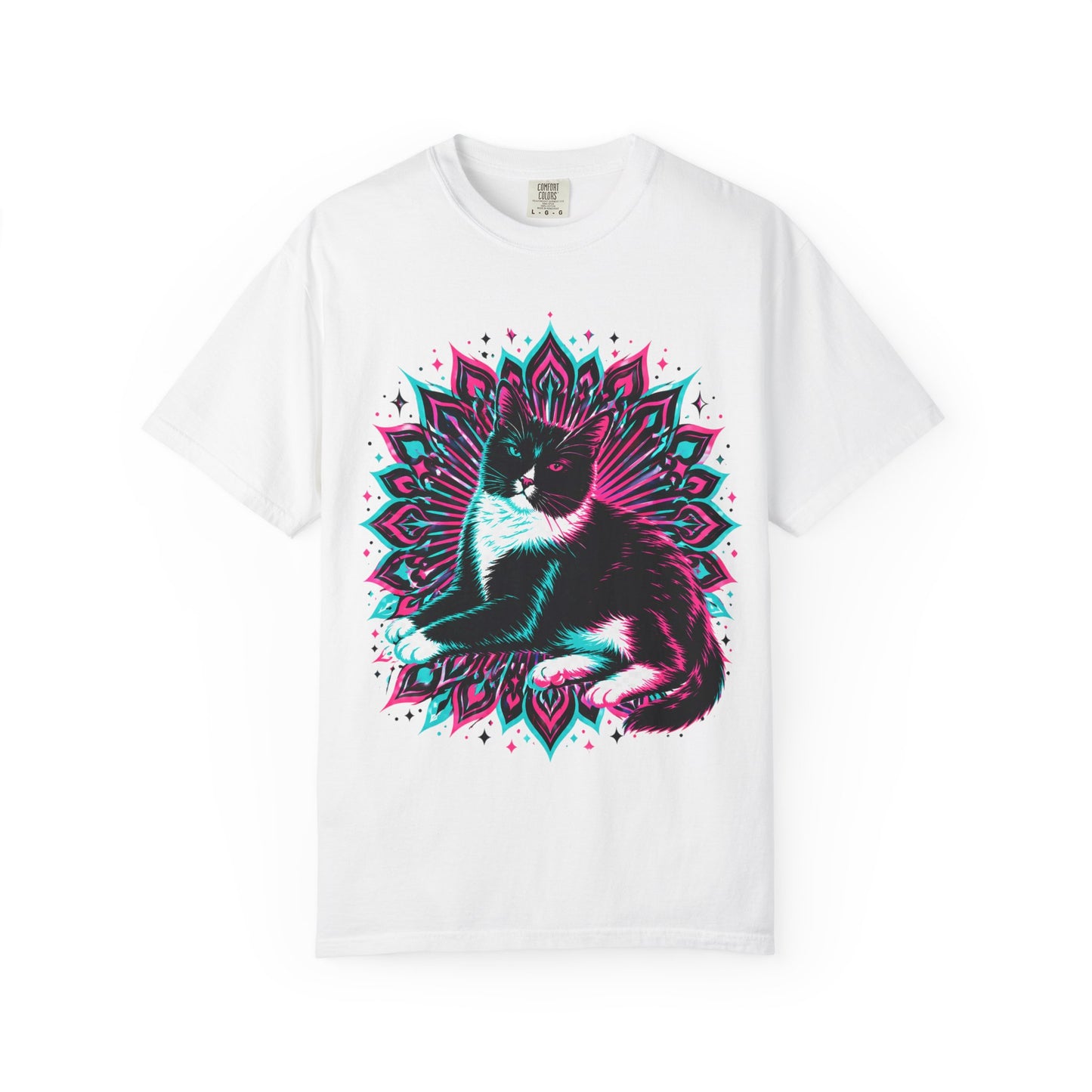 Vintage 3D Tuxedo Cat T-Shirt — Retro Neon Cat Graphic Tee