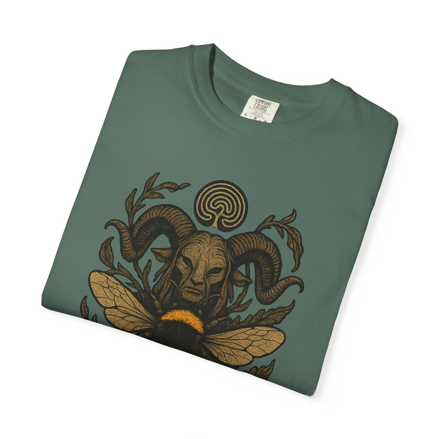 Bee & Horned Goat Graphic T-Shirt — Mystical Nature Illustration
