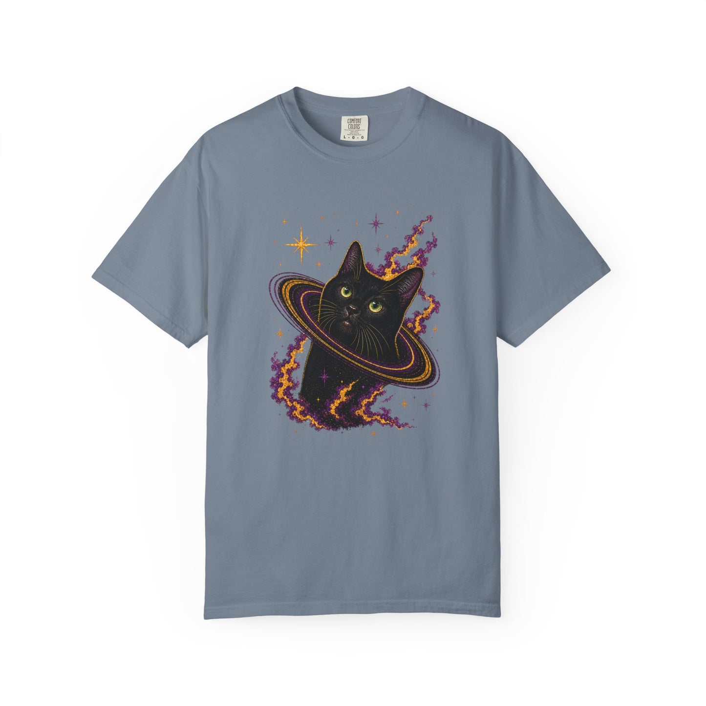 Cosmic Cat T-Shirt — Black Cat Saturn Galaxy Tee