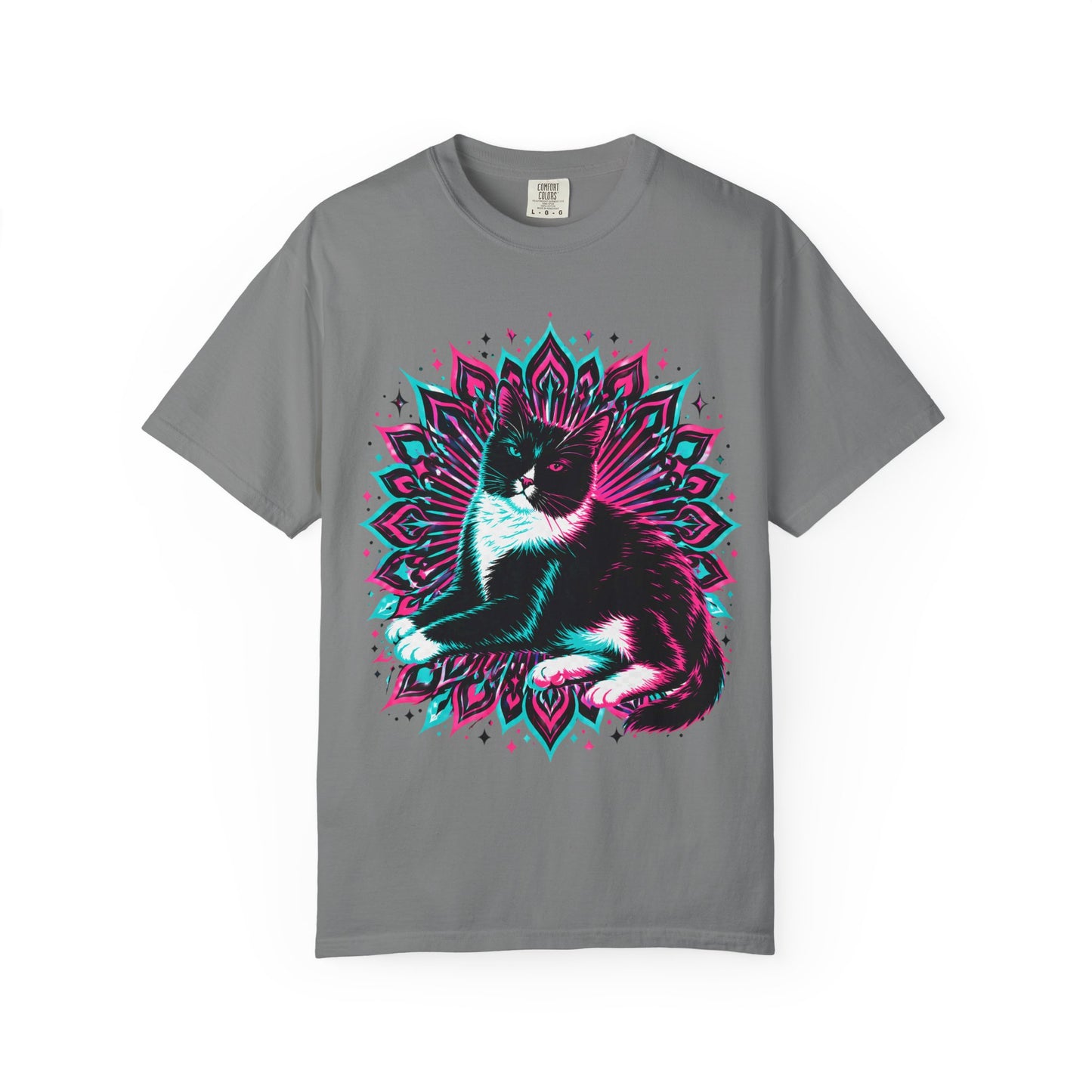 Vintage 3D Tuxedo Cat T-Shirt — Retro Neon Cat Graphic Tee
