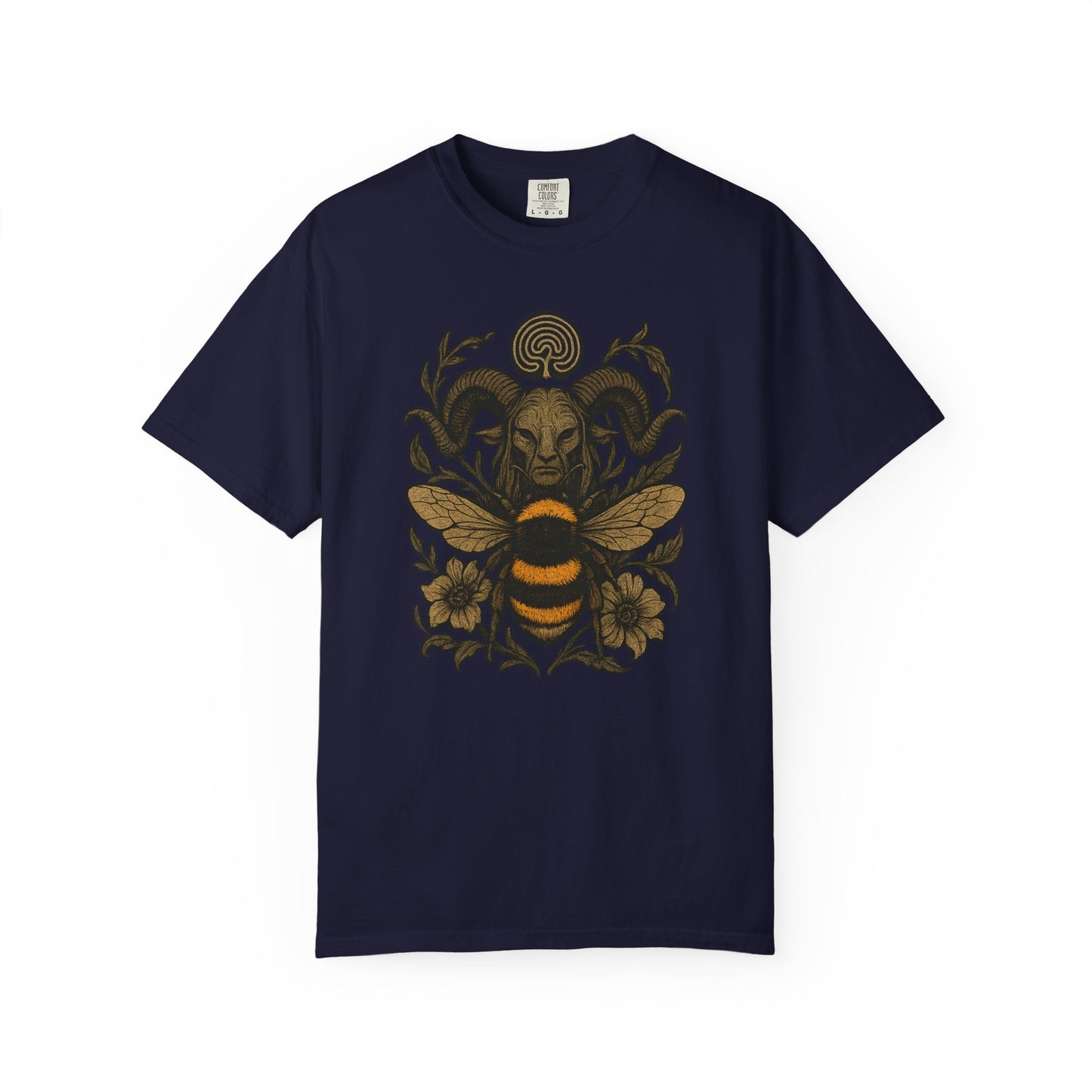 Bee & Horned Goat Graphic T-Shirt — Mystical Nature Illustration