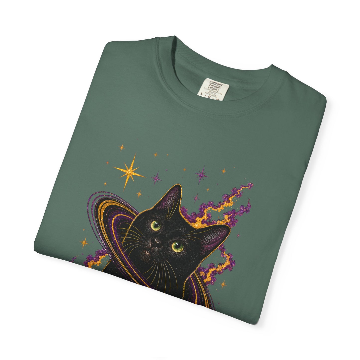 Cosmic Cat T-Shirt — Black Cat Saturn Galaxy Tee