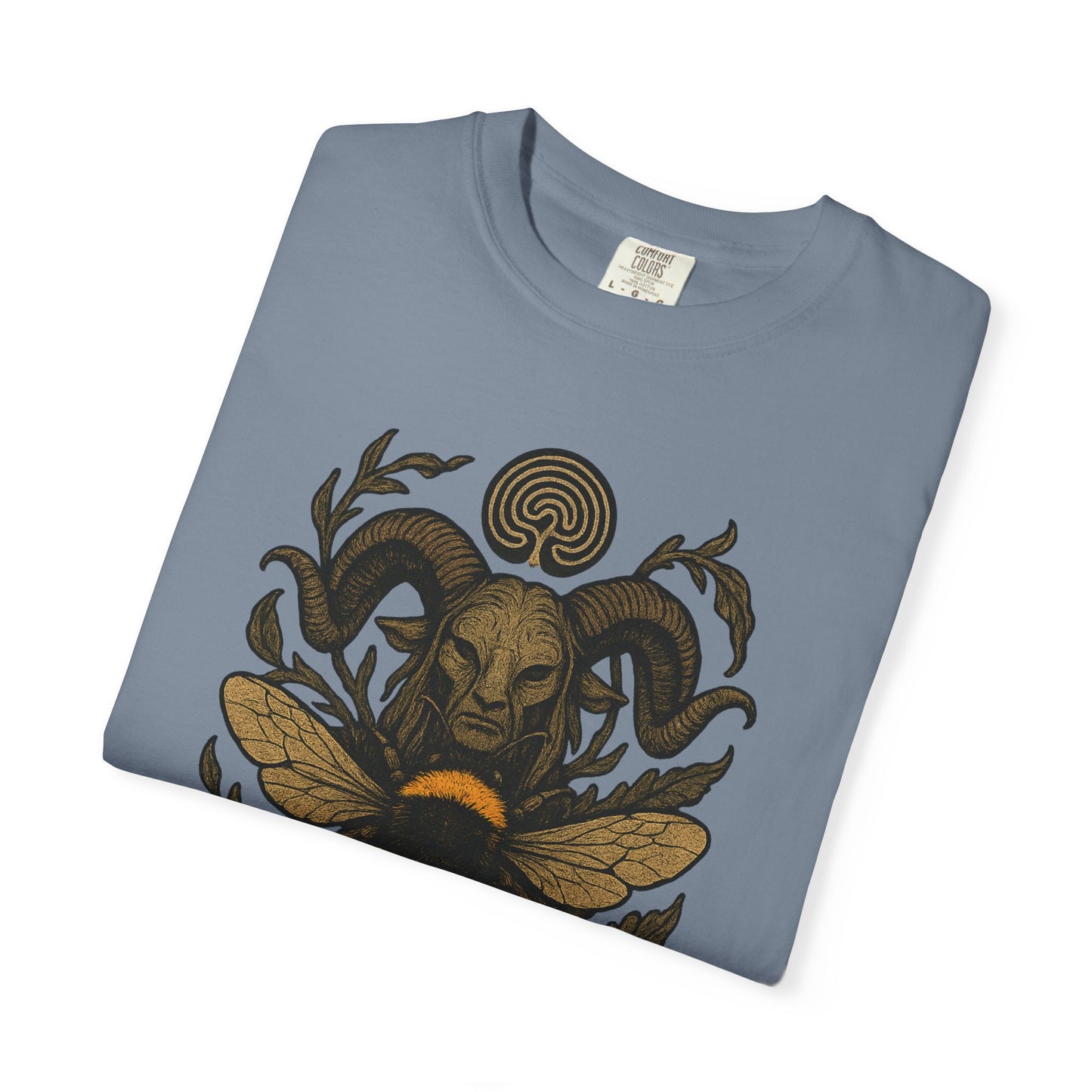 Bee & Horned Goat Graphic T-Shirt — Mystical Nature Illustration