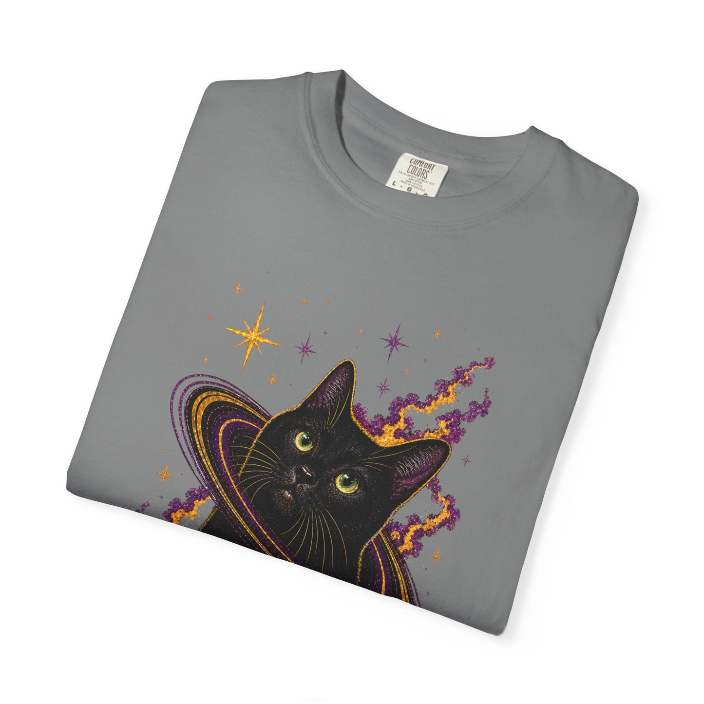 Cosmic Cat T-Shirt — Black Cat Saturn Galaxy Tee