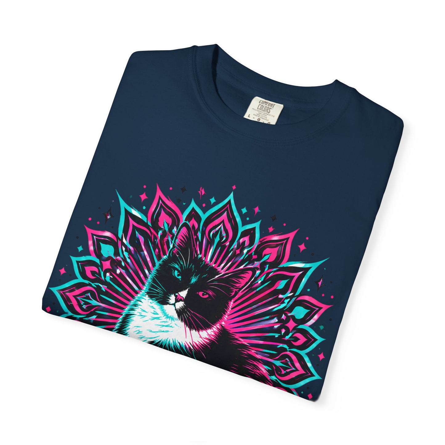Vintage 3D Tuxedo Cat T-Shirt — Retro Neon Cat Graphic Tee