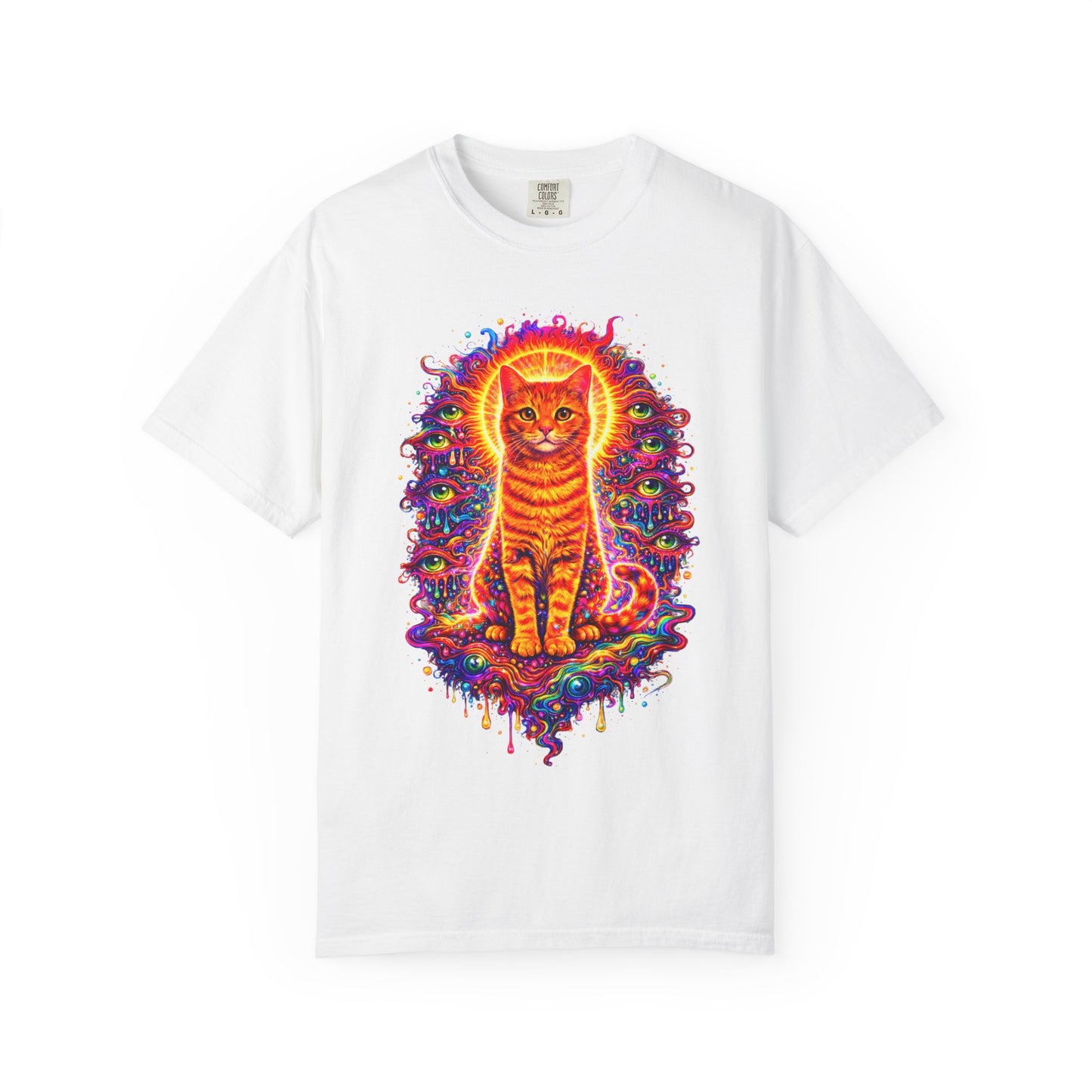 Psychedelic Orange Tabby Cat T‑Shirt — Vibrant Cosmic Pet Art Tee