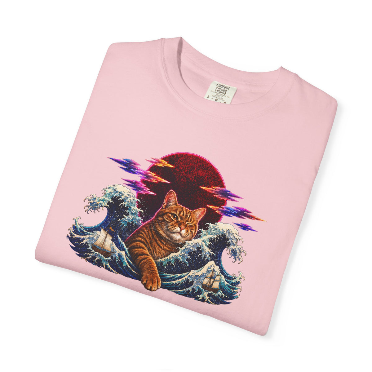 Cat Wave T-Shirt — Retro Sunset Cat Surf Graphic Tee