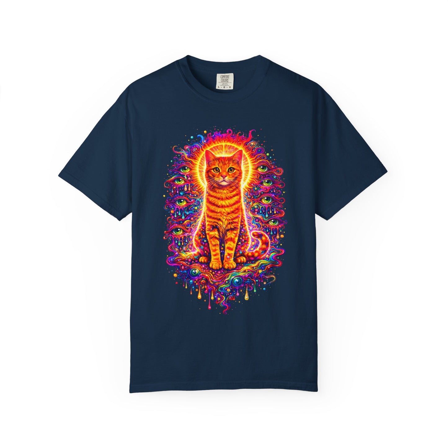Psychedelic Orange Tabby Cat T‑Shirt — Vibrant Cosmic Pet Art Tee