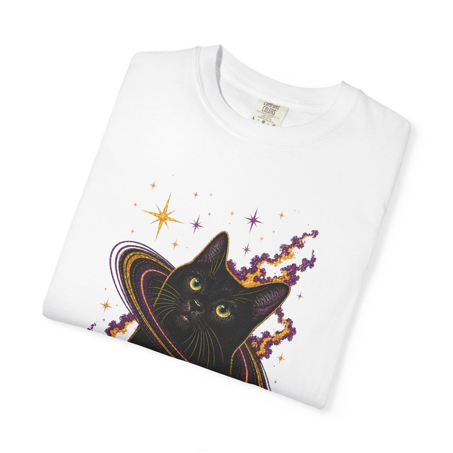 Cosmic Cat T-Shirt — Black Cat Saturn Galaxy Tee