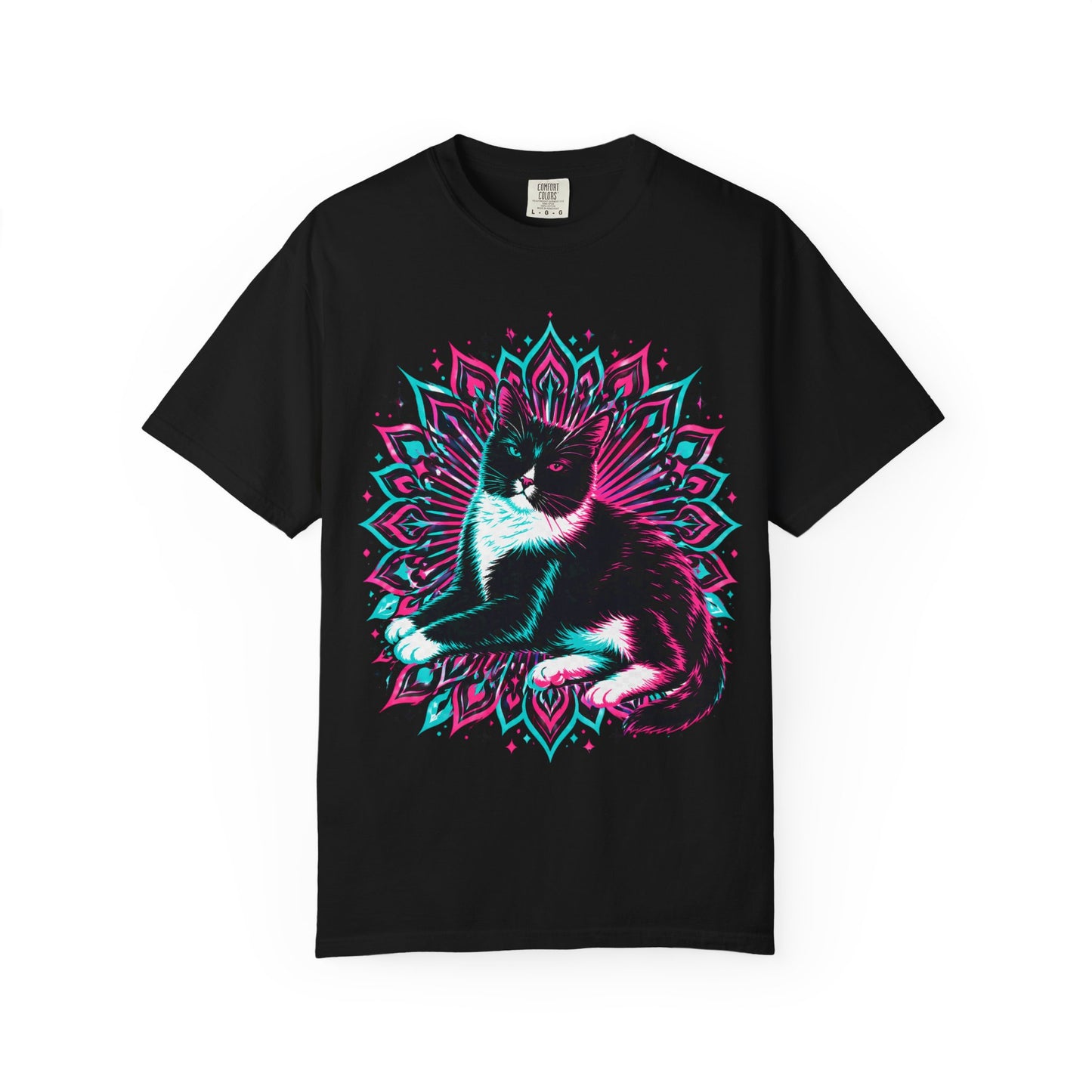 Vintage 3D Tuxedo Cat T-Shirt — Retro Neon Cat Graphic Tee