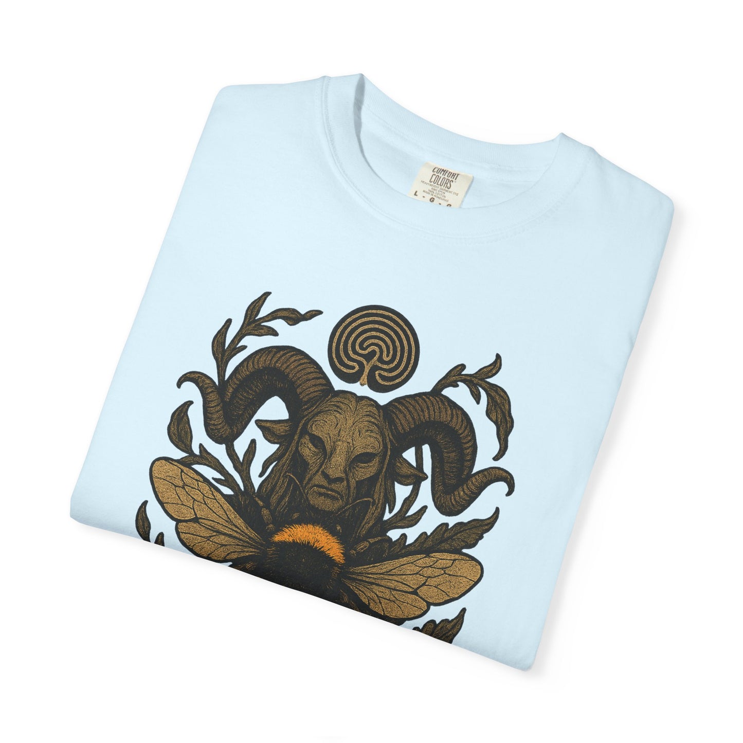 Bee & Horned Goat Graphic T-Shirt — Mystical Nature Illustration