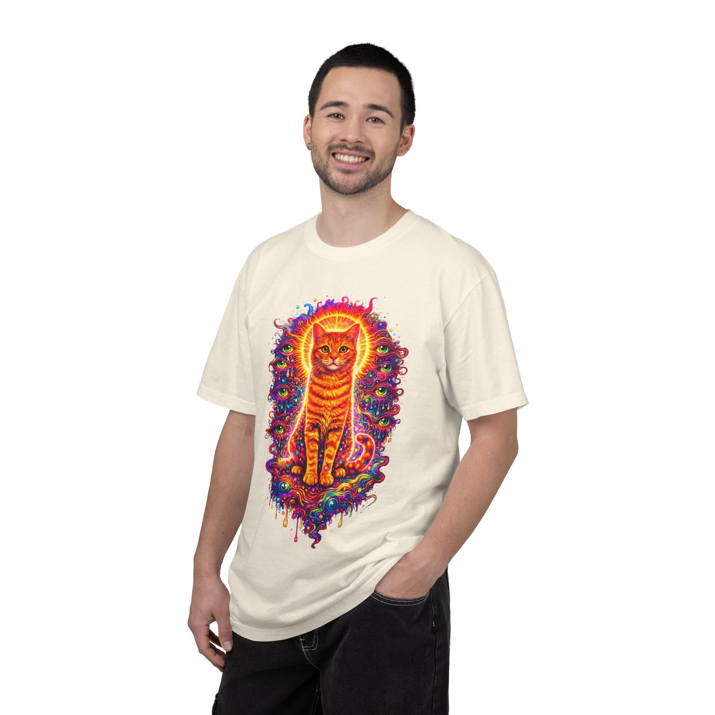 Psychedelic Orange Tabby Cat T‑Shirt — Vibrant Cosmic Pet Art Tee