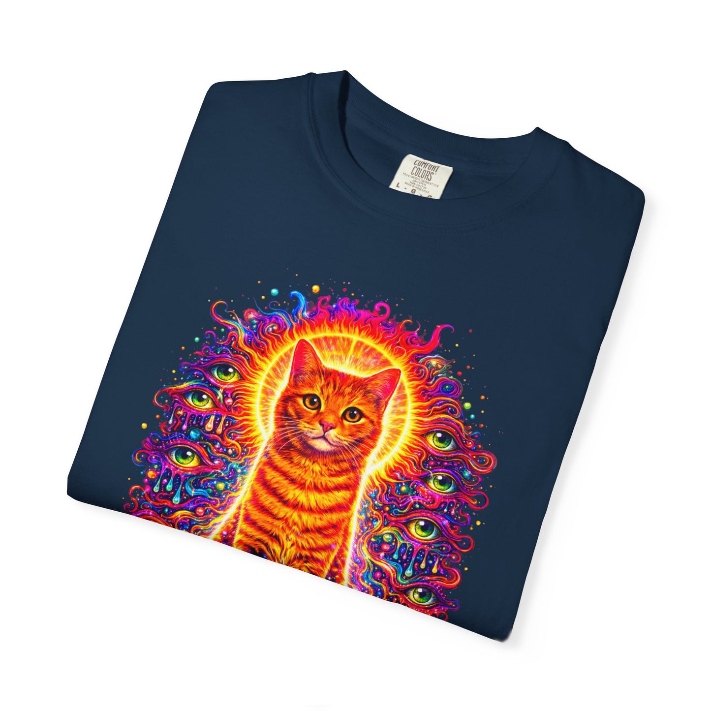 Psychedelic Orange Tabby Cat T‑Shirt — Vibrant Cosmic Pet Art Tee