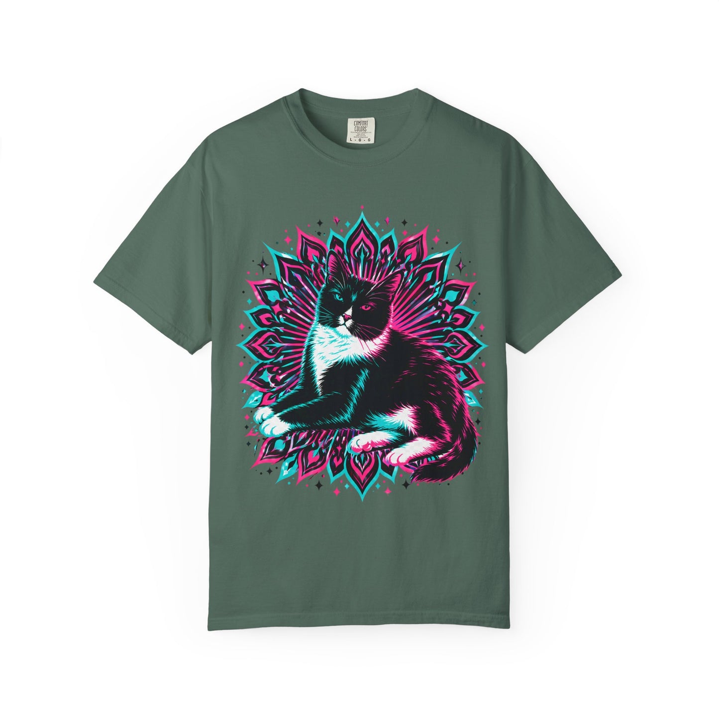 Vintage 3D Tuxedo Cat T-Shirt — Retro Neon Cat Graphic Tee