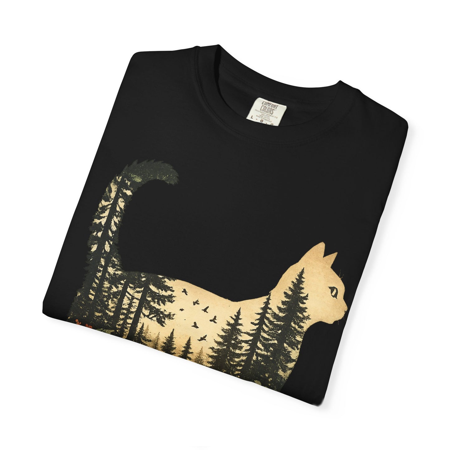 Cat Silhouette Tee — Forest Landscape Double Exposure Shirt