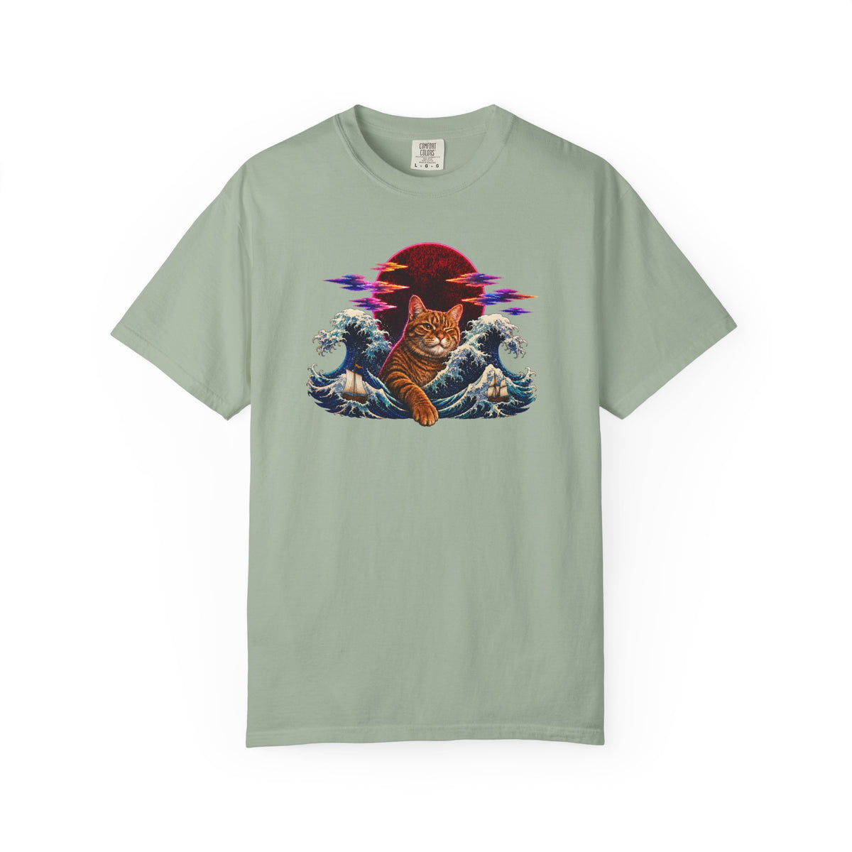 Cat Wave T-Shirt — Retro Sunset Cat Surf Graphic Tee
