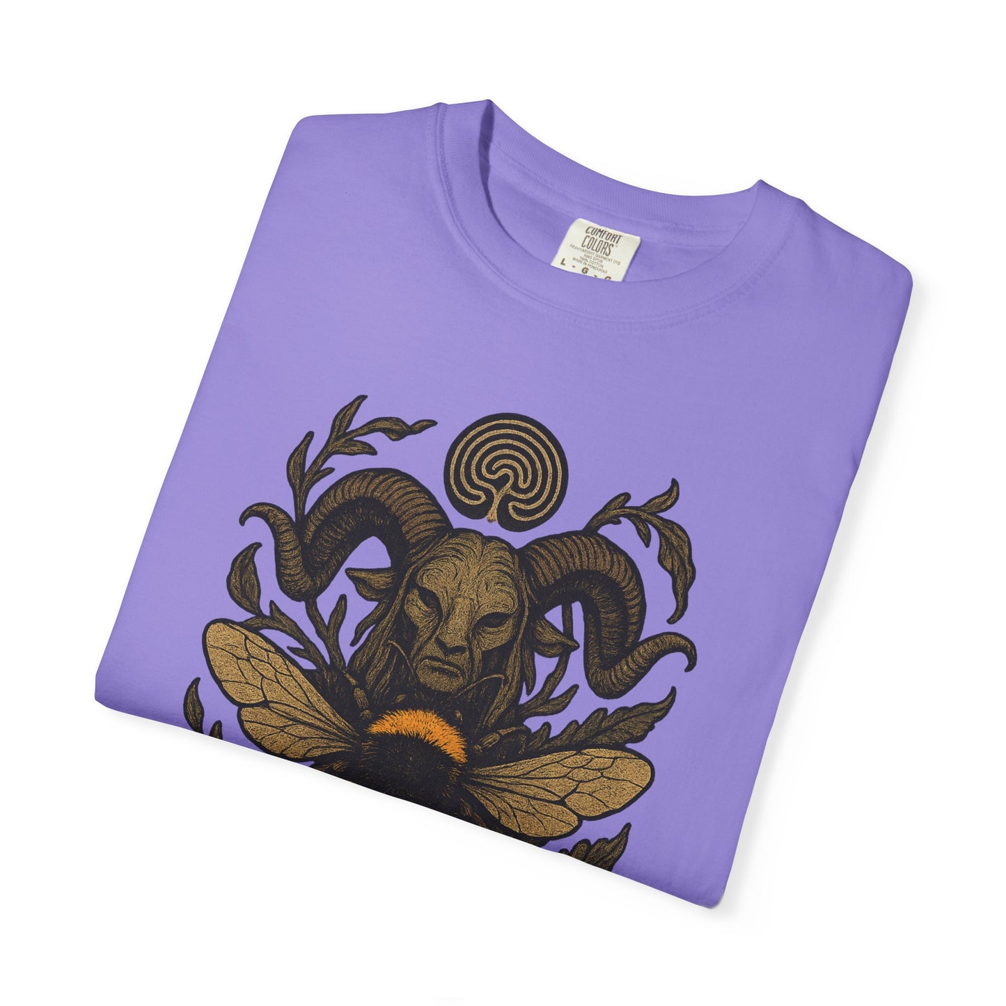 Bee & Horned Goat Graphic T-Shirt — Mystical Nature Illustration