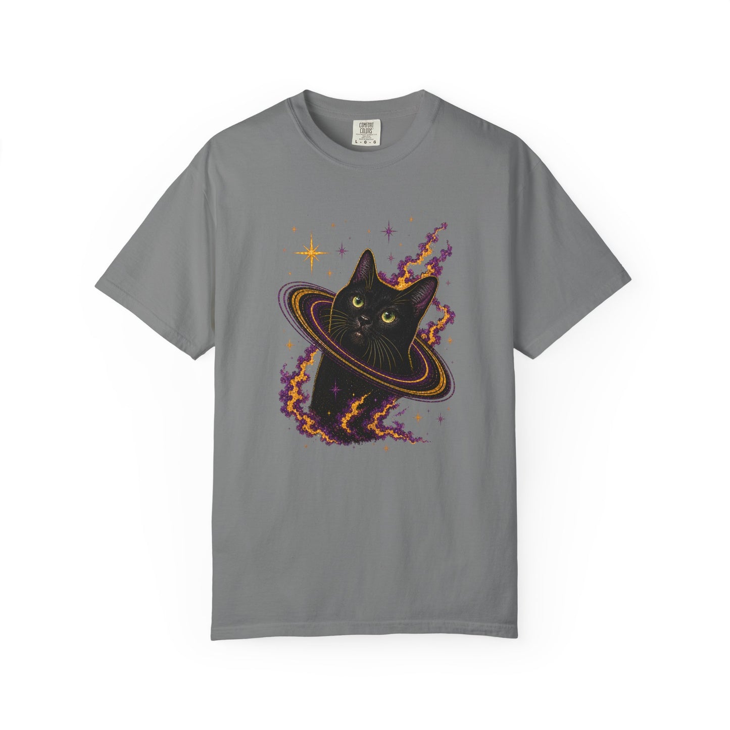 Cosmic Cat T-Shirt — Black Cat Saturn Galaxy Tee