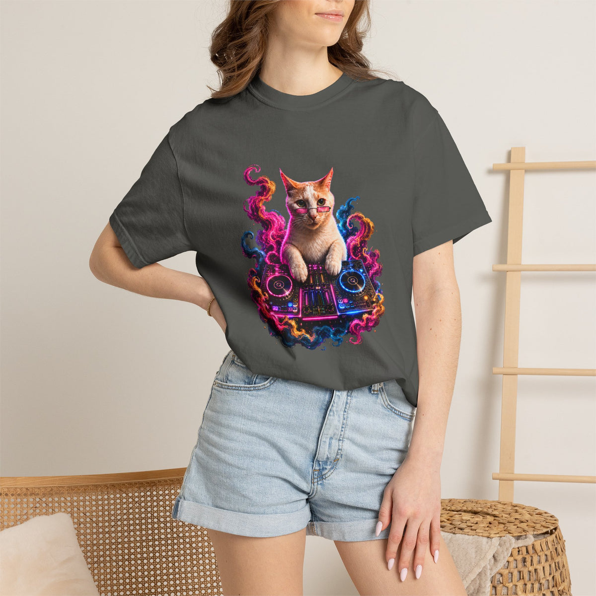 Cat DJ T-Shirt — Psychedelic Music Kitty Graphic Tee