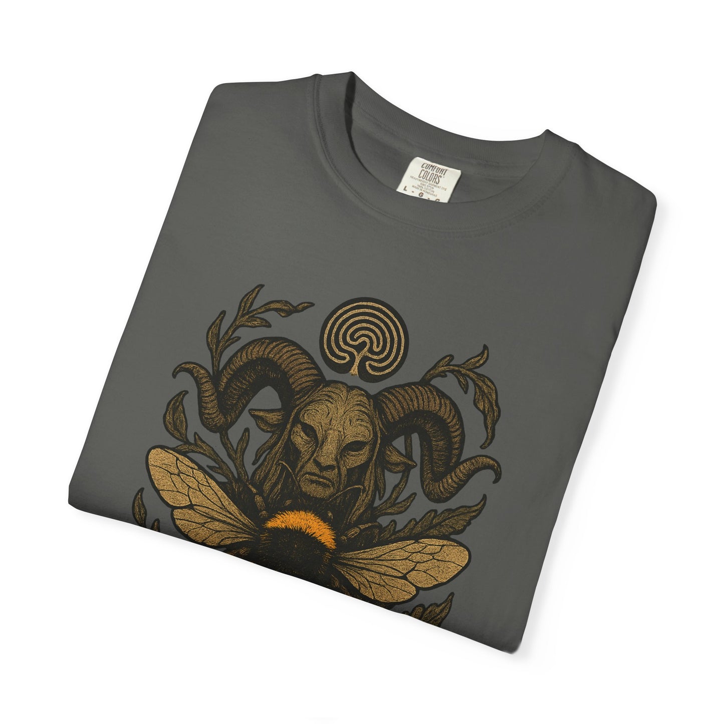 Bee & Horned Goat Graphic T-Shirt — Mystical Nature Illustration
