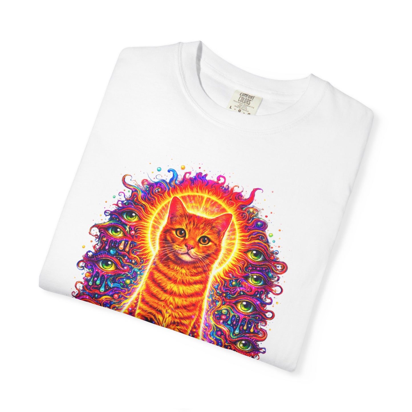 Psychedelic Orange Tabby Cat T‑Shirt — Vibrant Cosmic Pet Art Tee
