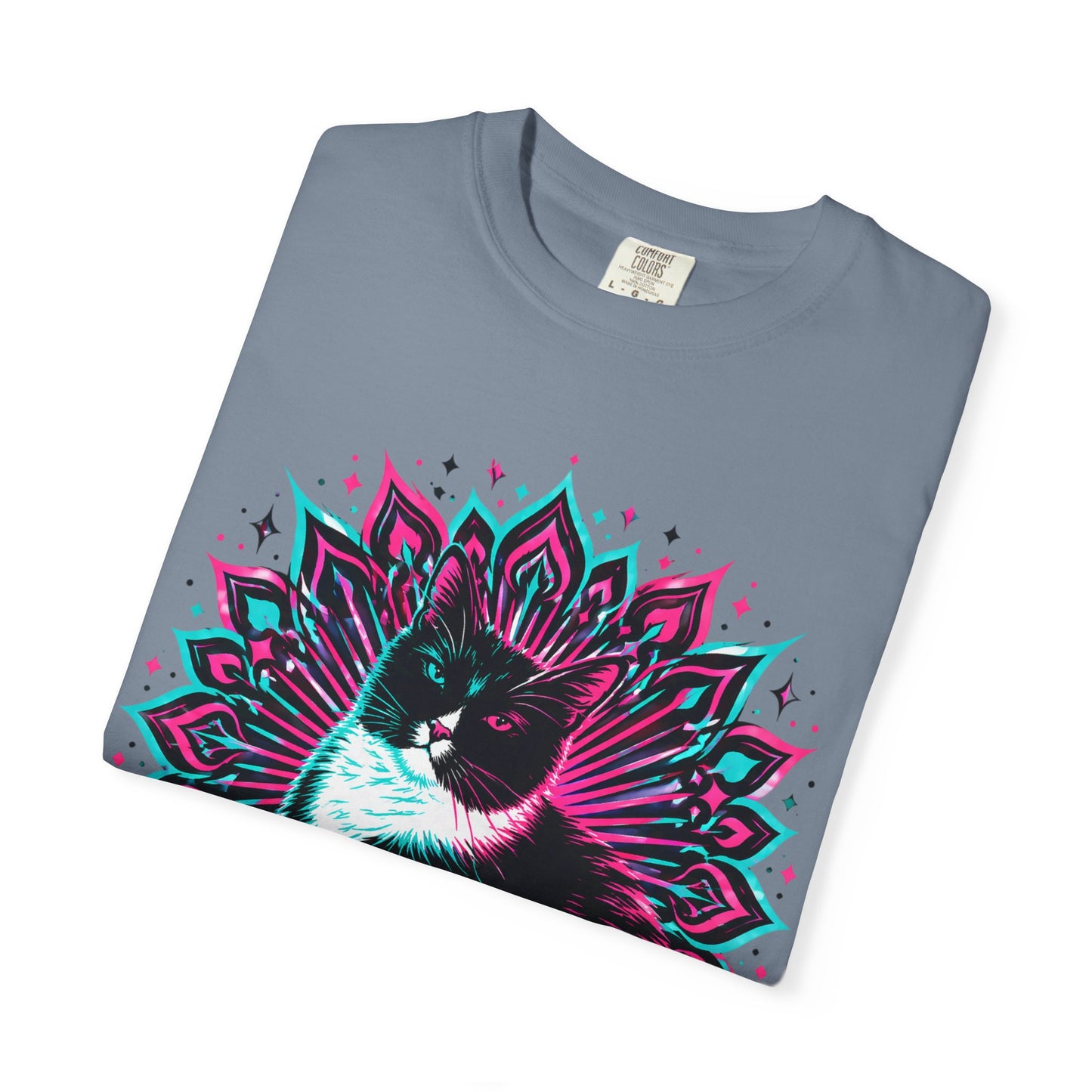 Vintage 3D Tuxedo Cat T-Shirt — Retro Neon Cat Graphic Tee