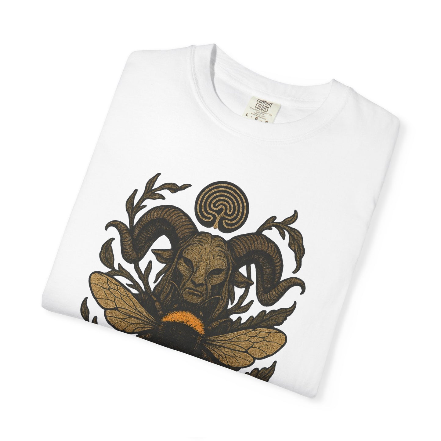 Bee & Horned Goat Graphic T-Shirt — Mystical Nature Illustration
