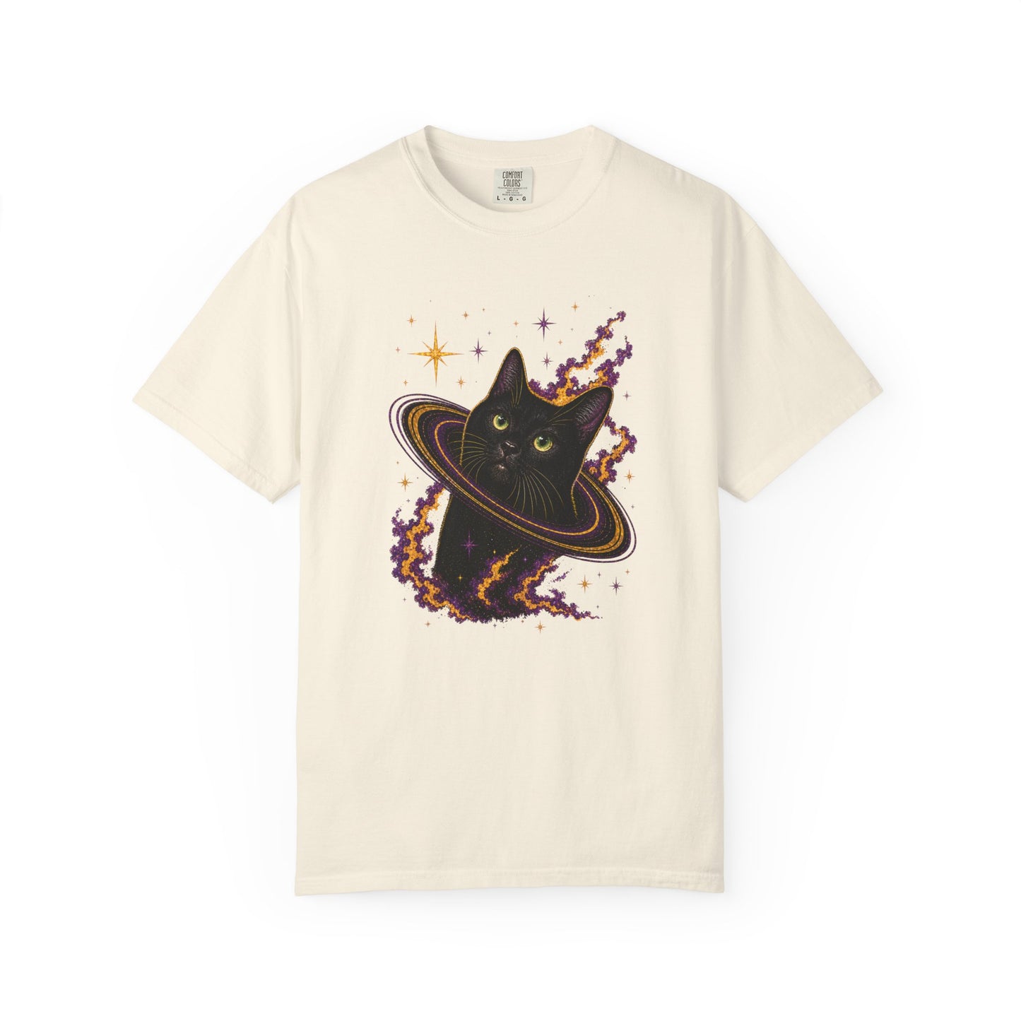 Cosmic Cat T-Shirt — Black Cat Saturn Galaxy Tee