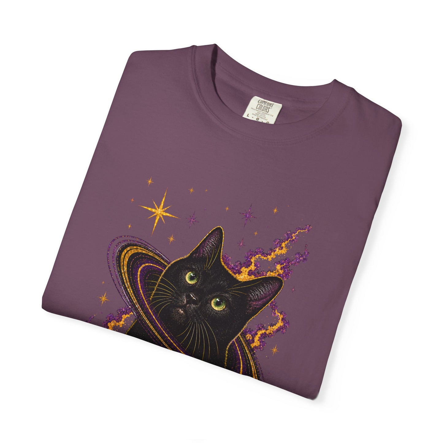 Cosmic Cat T-Shirt — Black Cat Saturn Galaxy Tee
