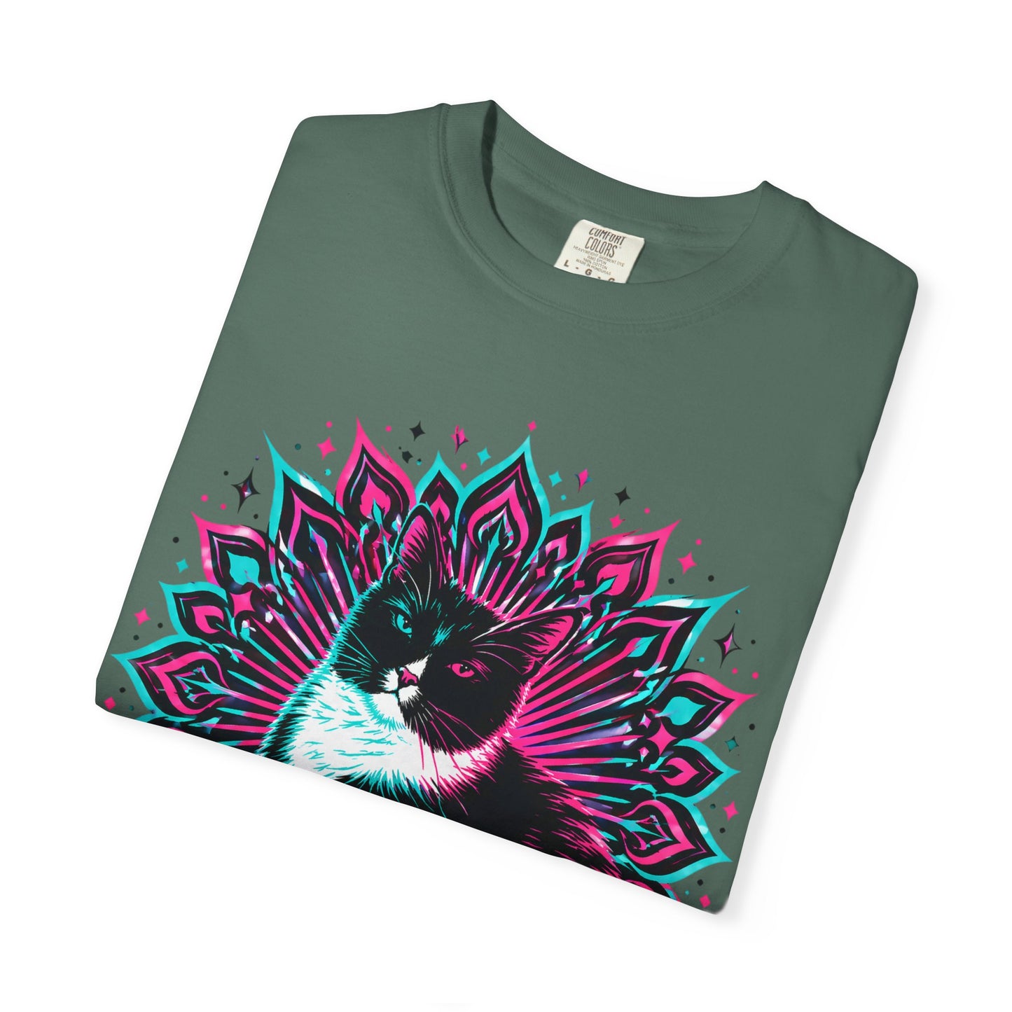 Vintage 3D Tuxedo Cat T-Shirt — Retro Neon Cat Graphic Tee
