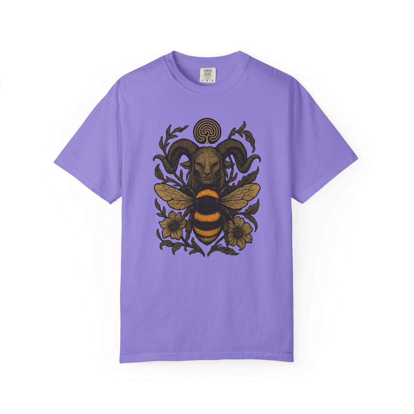 Bee & Horned Goat Graphic T-Shirt — Mystical Nature Illustration