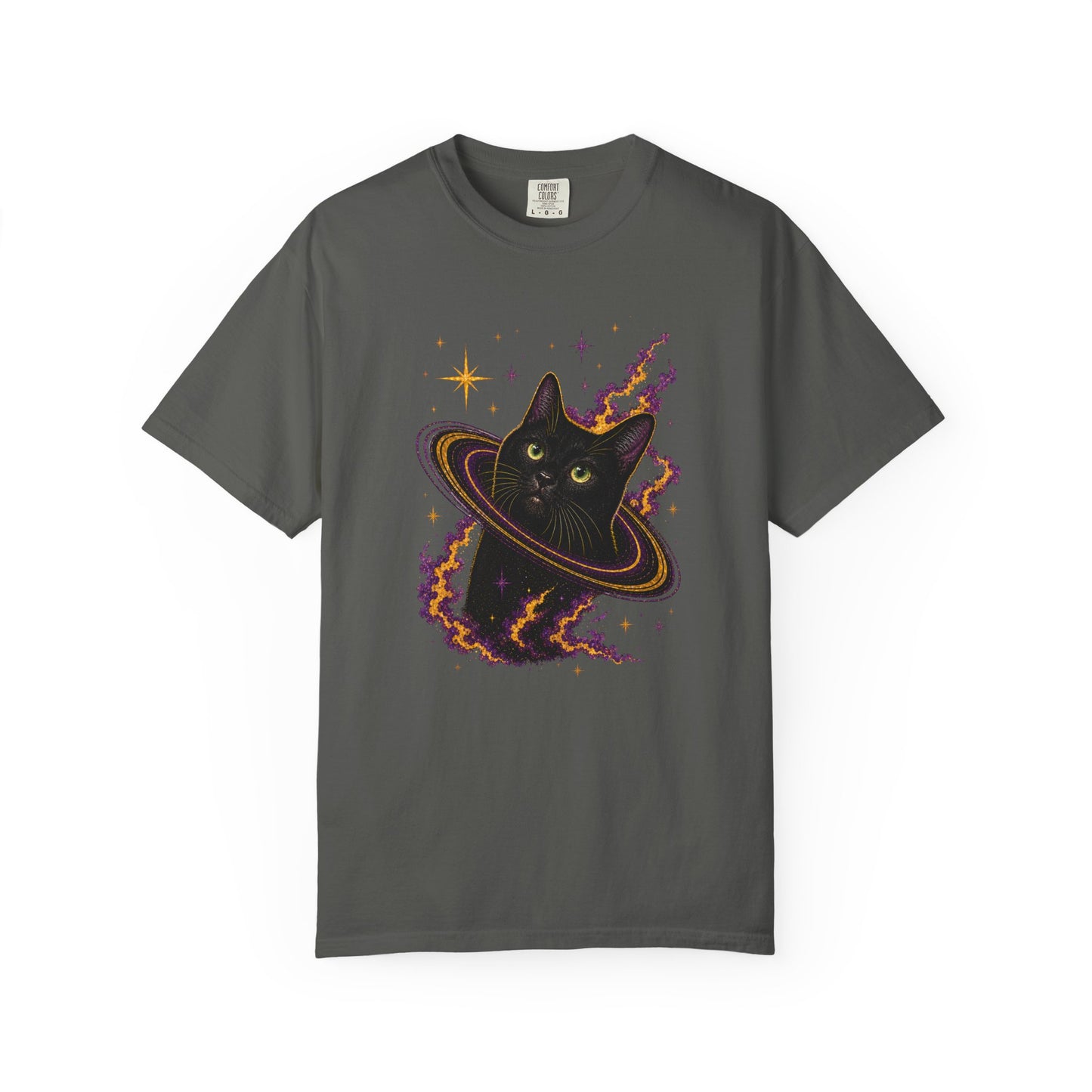 Cosmic Cat T-Shirt — Black Cat Saturn Galaxy Tee