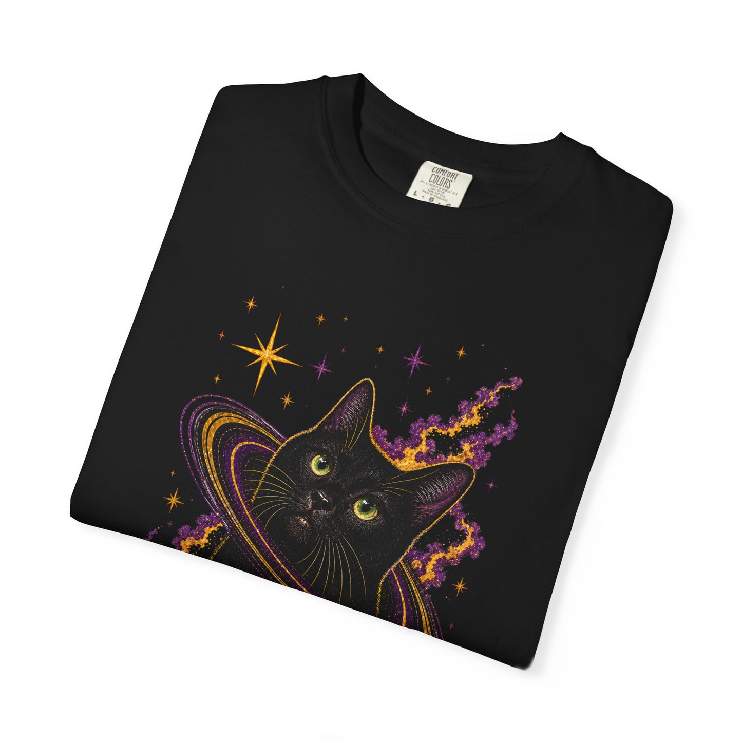Cosmic Cat T-Shirt — Black Cat Saturn Galaxy Tee