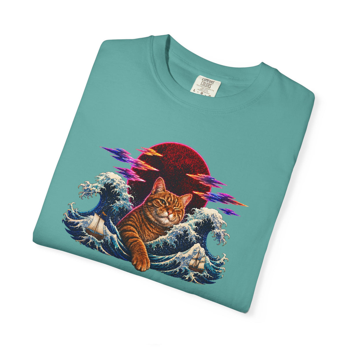 Cat Wave T-Shirt — Retro Sunset Cat Surf Graphic Tee