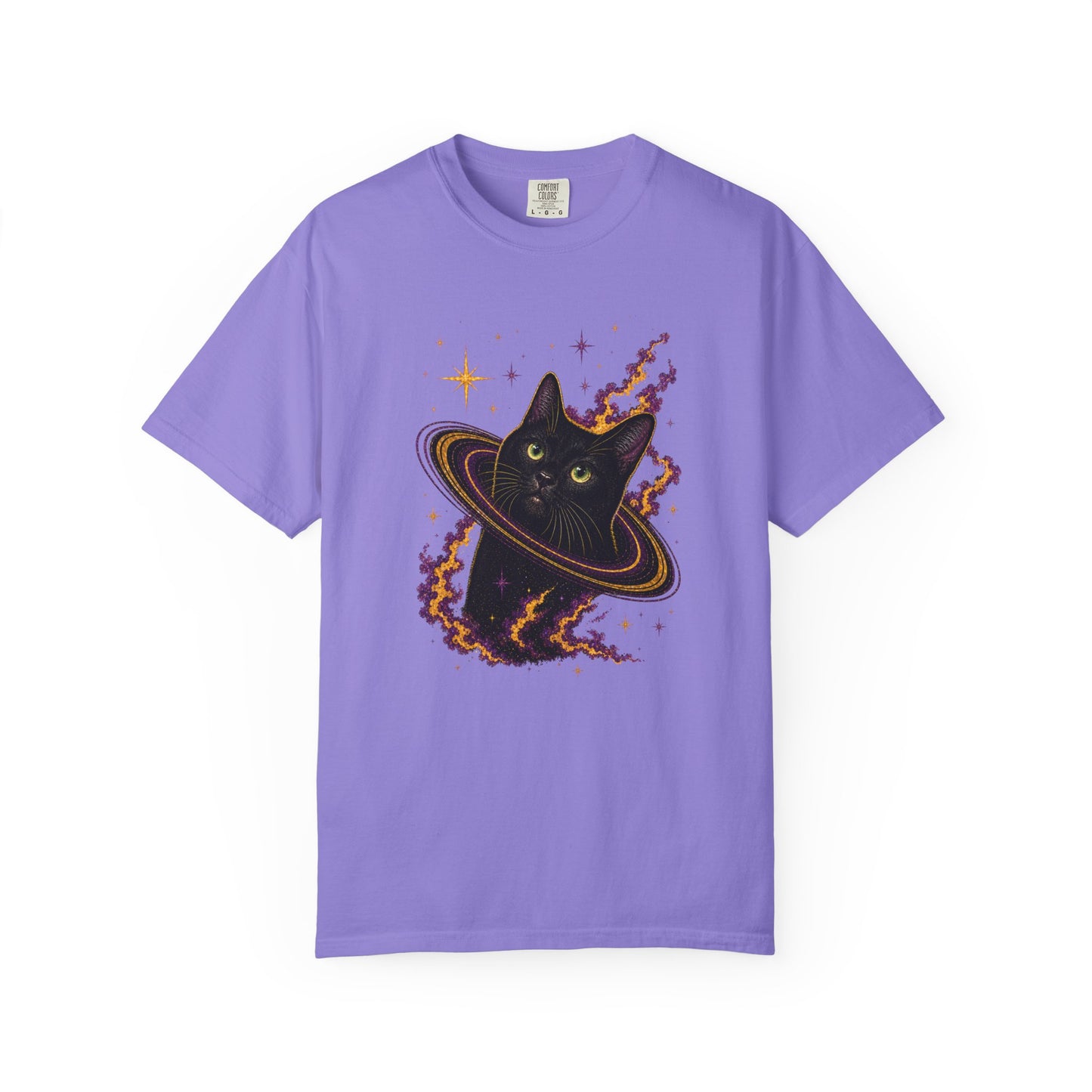 Cosmic Cat T-Shirt — Black Cat Saturn Galaxy Tee