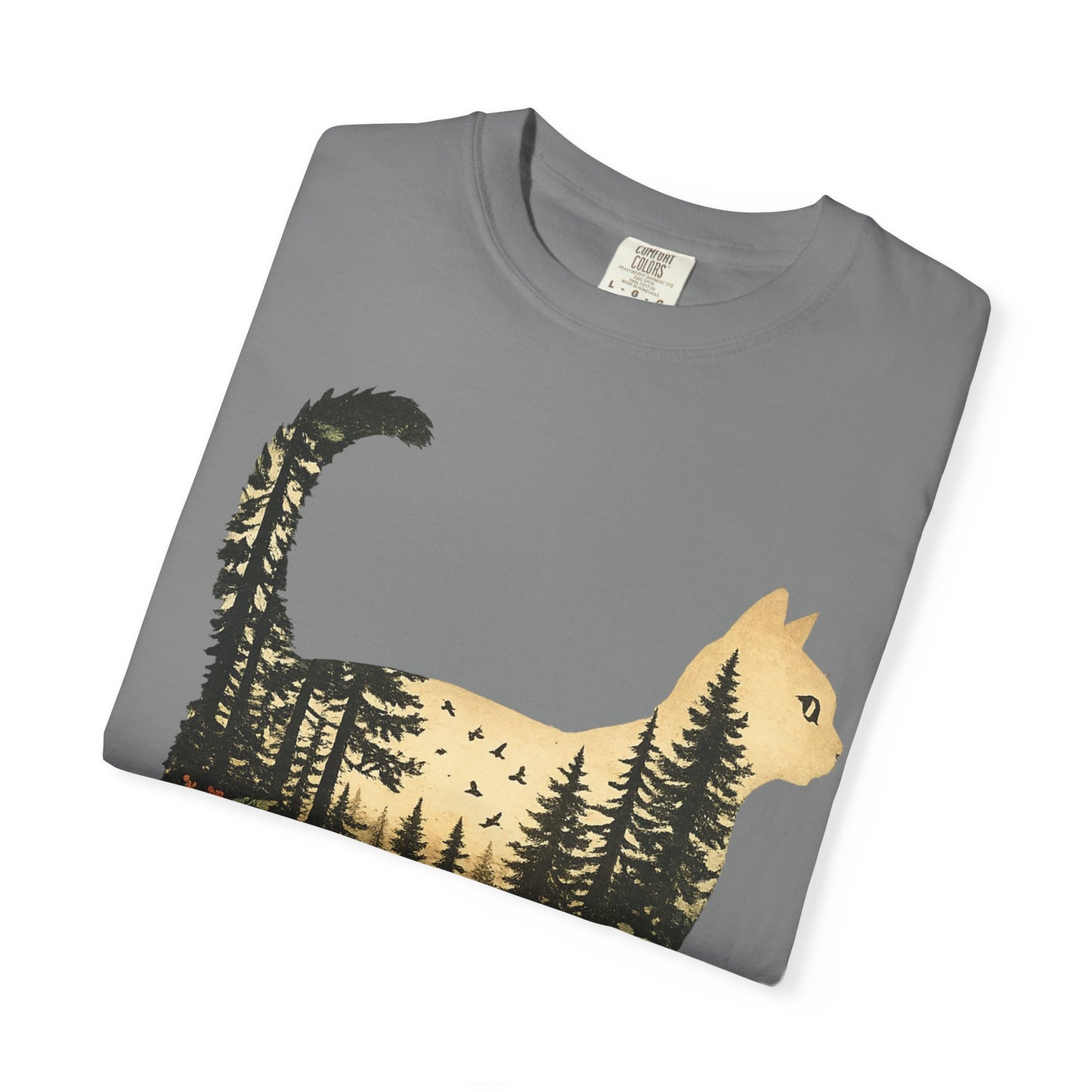 Cat Silhouette Tee — Forest Landscape Double Exposure Shirt