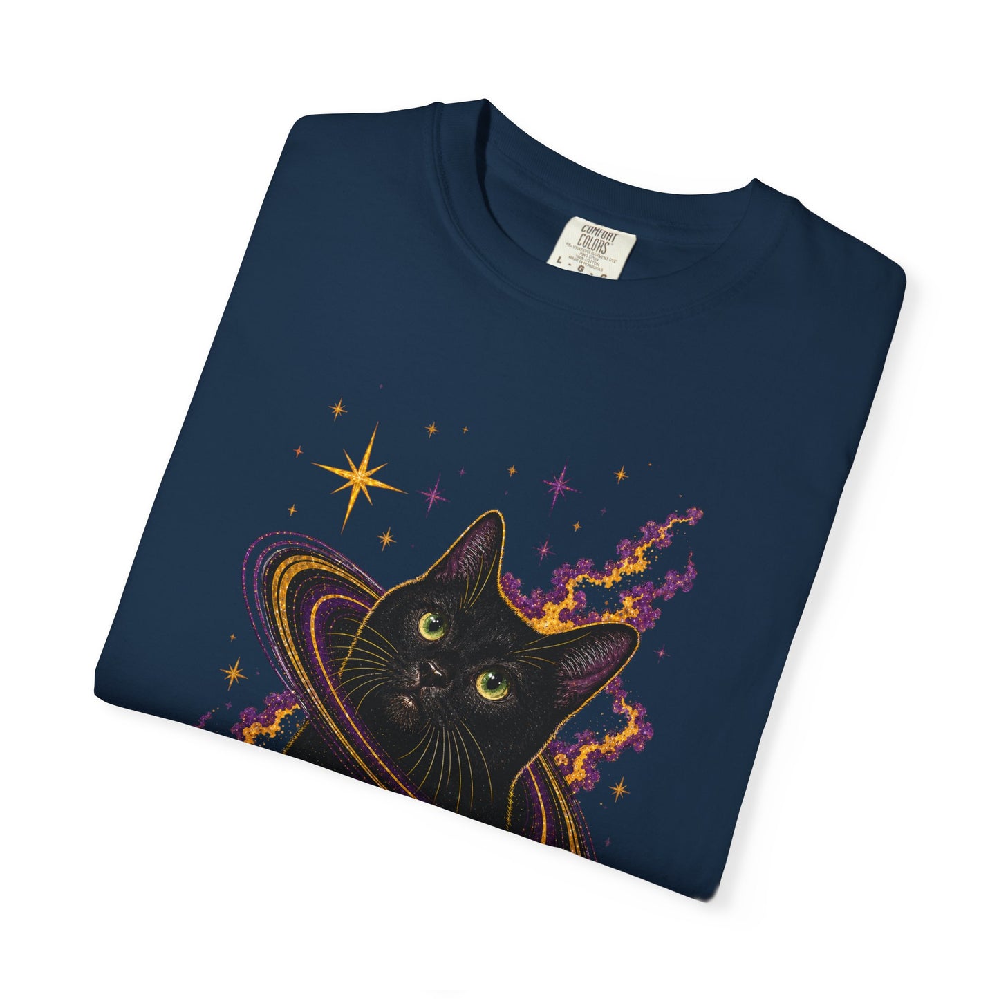 Cosmic Cat T-Shirt — Black Cat Saturn Galaxy Tee