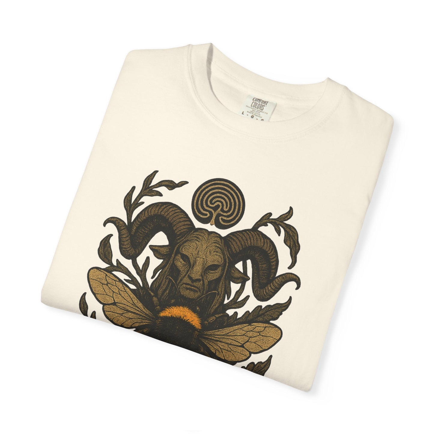 Bee & Horned Goat Graphic T-Shirt — Mystical Nature Illustration