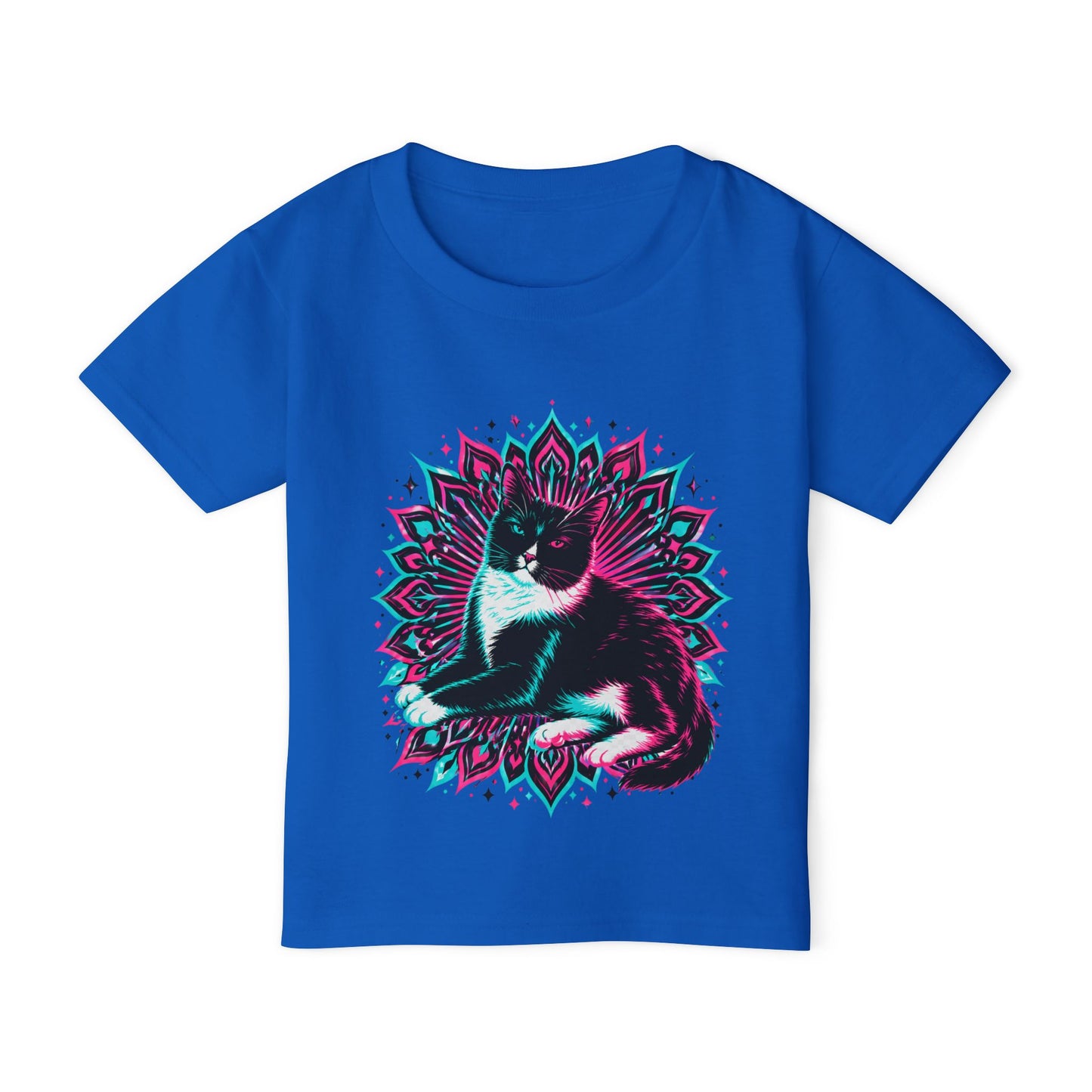 Toddler T‑Shirt — Retro Neon Cat on Mandala Graphic